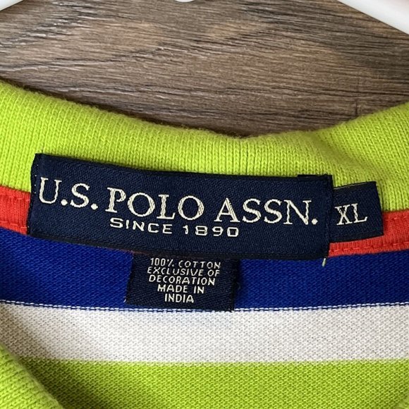US Polo Assn Polo Shirt Mens XL White Green Blue Stripe Embroider Small Red Logo - Picture 5 of 12